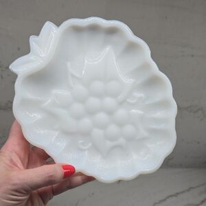 Vintage Milk Glass Dish - Grape Design